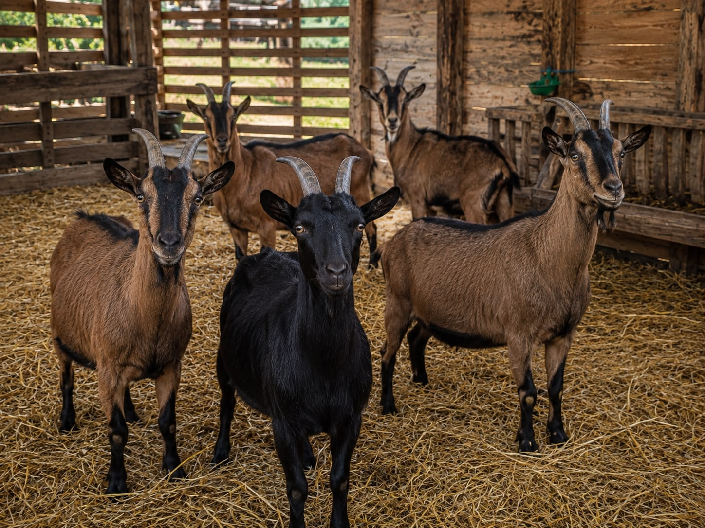 Cabras Alpina de pelaje oscuro en el corral de Rainihue